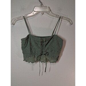 Colsie Bralette Crop Tank Top Boho Lacy Casual Green Size Medium
